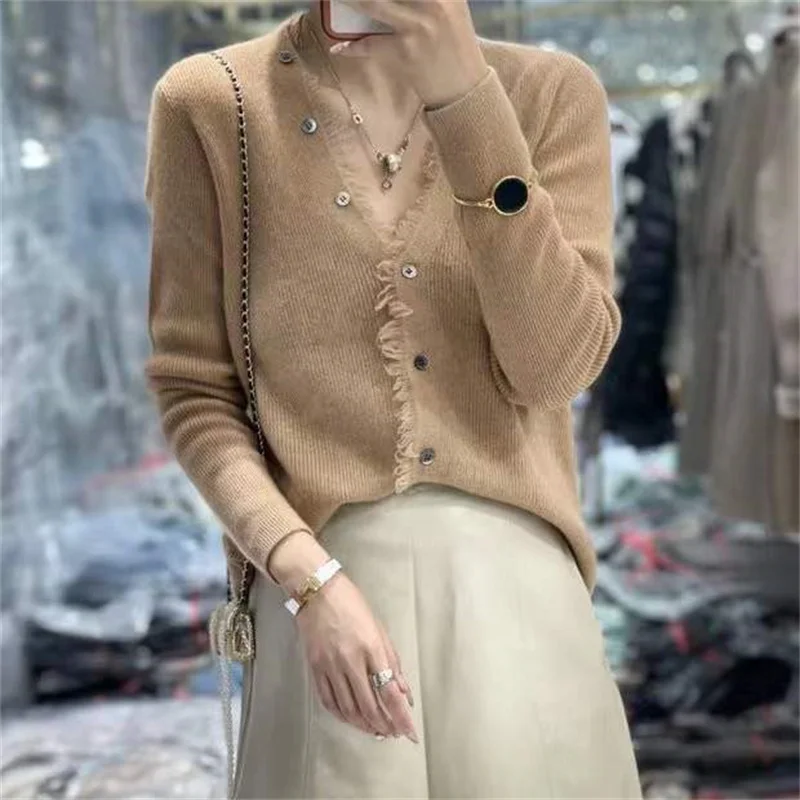 

Spring And Autumn V-Neck Top Women's Fringe Cardigan Knitted Women's Loose Everything Trend Sweater V-Neck Knitted Cardigan