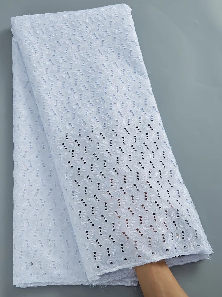 Чистая белая африканская Кружевная Ткань 5 ярдов нигерийская хлопковая