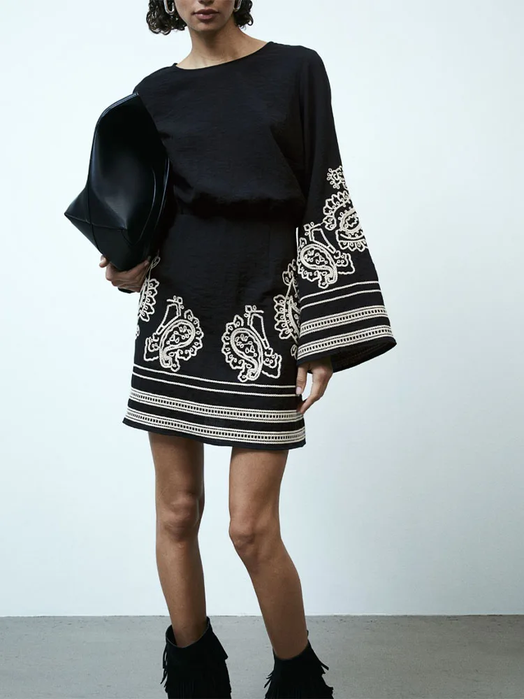 

Spring and Autumn New Women's Fashion European and American Casual Versatile Trendy Embroidered Dress