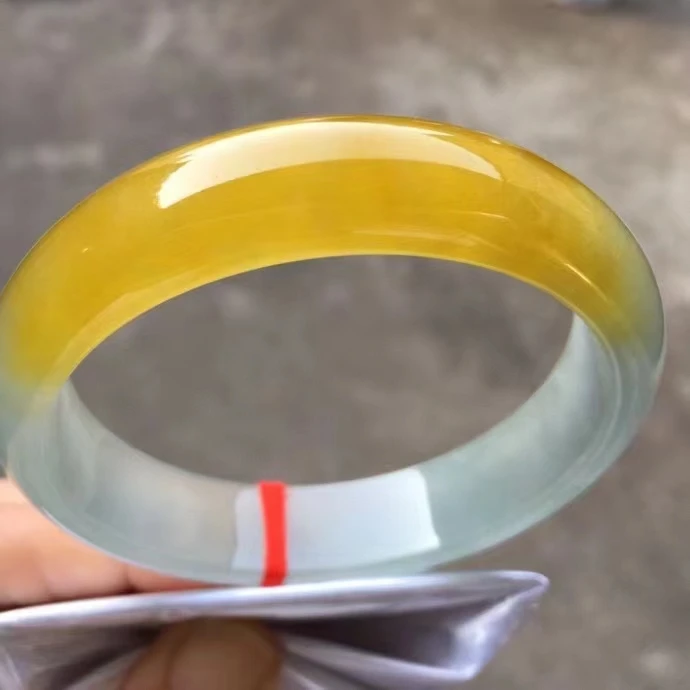 

Natural Myanmar jadeite bangle flat bar real jadeite bangle natural yellow jade stone for woman temperament bracelets 58mm 507