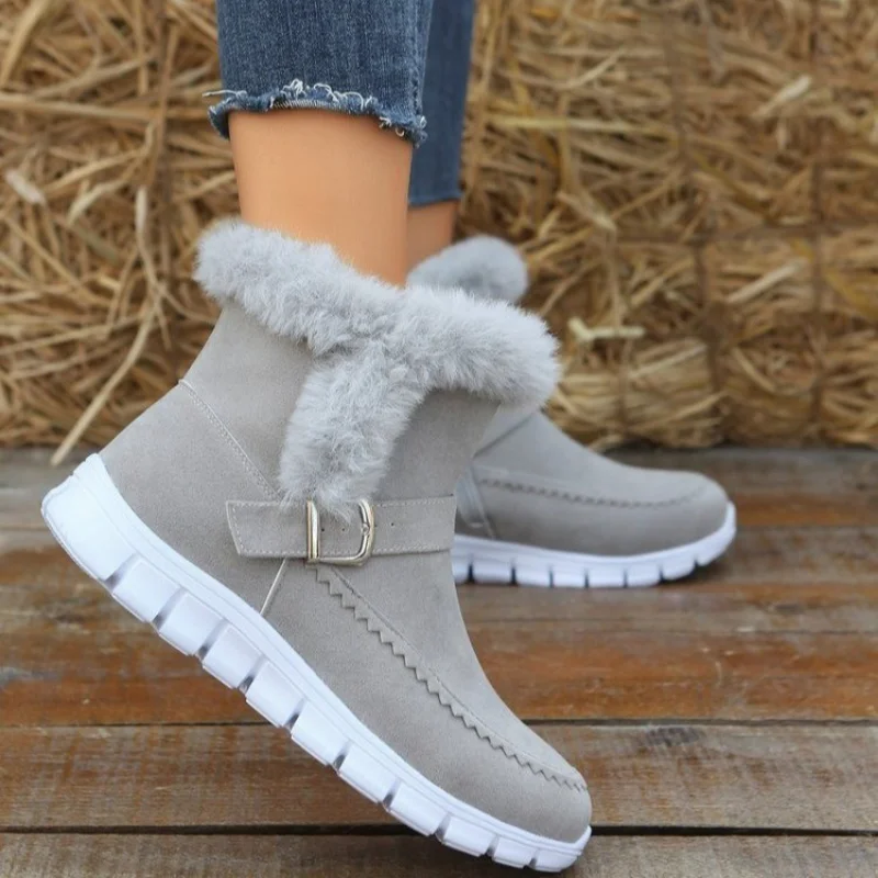 Women's Snow Boots Warm Plush Pull on Solid Color Plus Size Fashion Women's Ankle Boots Ladies Winter Comfortable Cotton Shoes