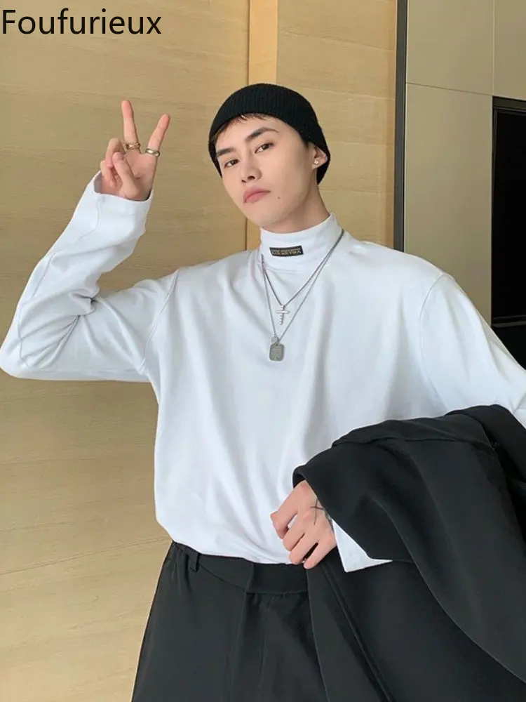 

Мужская футболка с длинным рукавом и высоким воротником, в стиле оверсайз