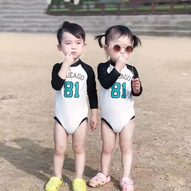 

Swimsuit Kids 2022 New Korean Fashion Children's Long Sleeve Swimwear Unisex One Piece Swimsuit For Girls