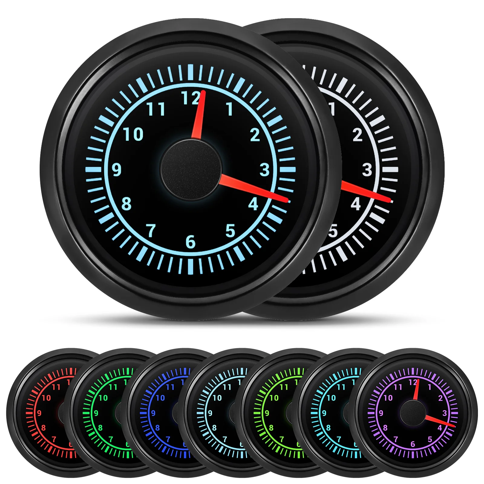 

52 мм 2-дюймовые часы, 12 часов, 7 цветов, светодиодная подсветка, водонепроницаемая стрелка, счетчик часов для автомобиля, лодки, яхты, шоу, часы, метры 9-32 В
