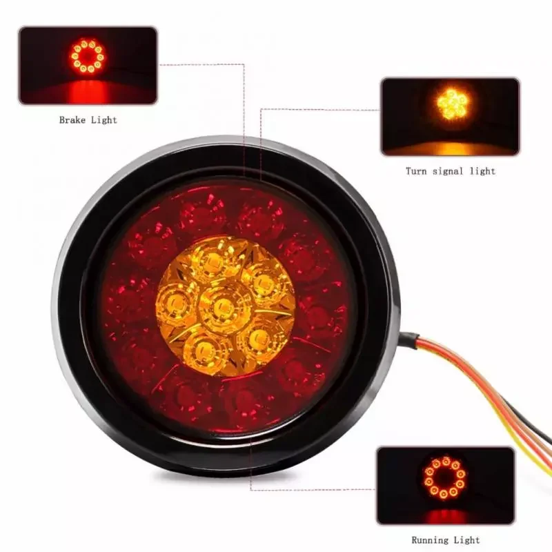 

16LED DC12-24V Dual-color Tail Light Rubber Ring Van Truck Round Tail Light Truck Tail Light Parking Light