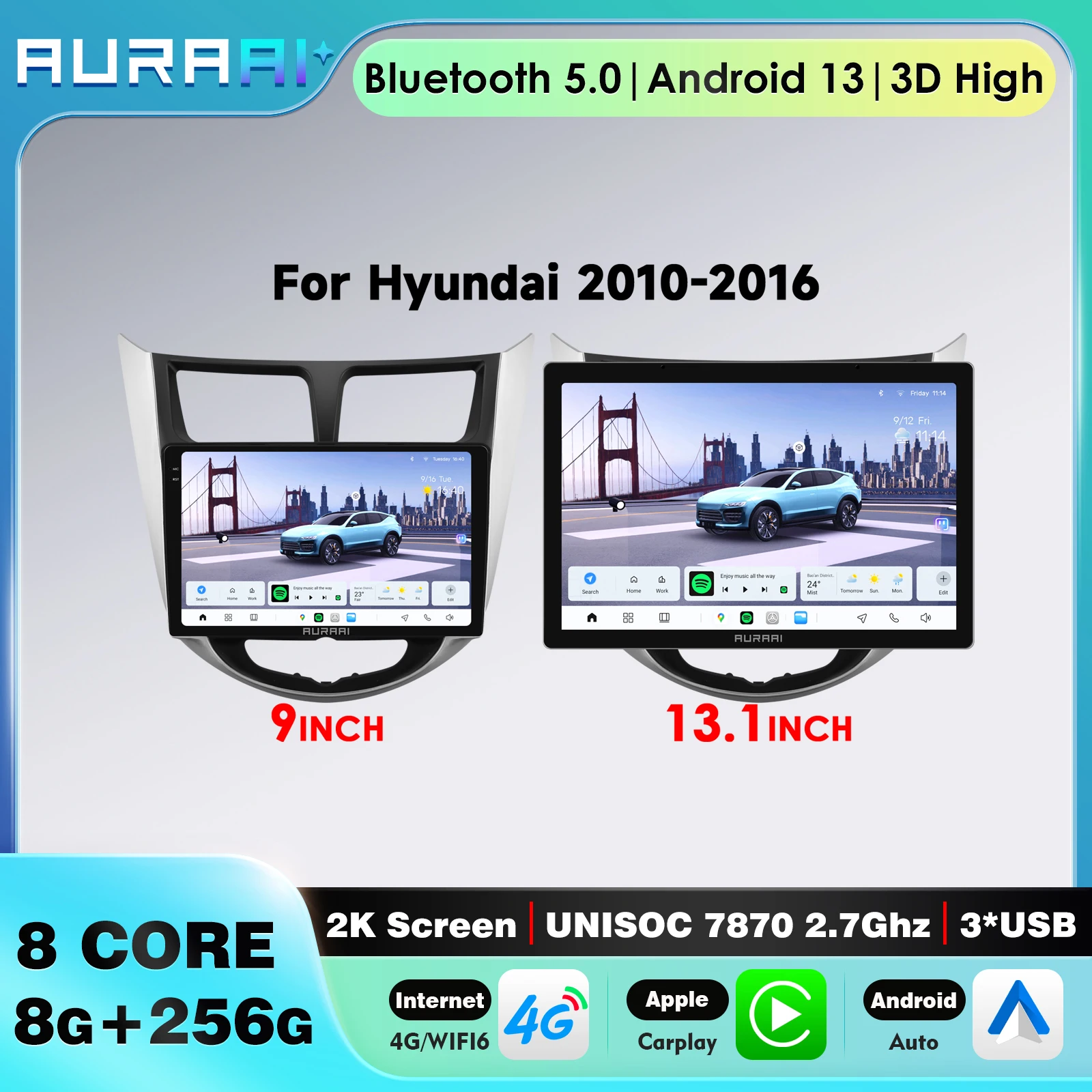 Фото Автомагнитола 4G-LTE Octa Core для Hyundai Solaris/Accent/Verna 2010-2016 с поддержкой беспроводного CarPlay, Android Auto, Navi AI Pro, FM, 360 №1