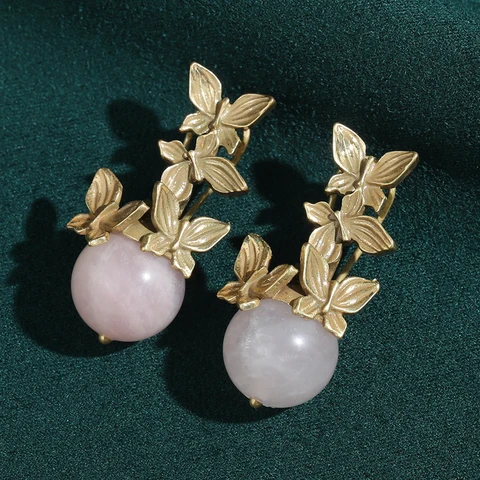 Серьги-гвоздики STALAIT с камнем розового цвета