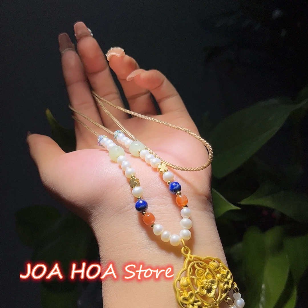 

Новое натуральное золотистое шелковое Нефритовое ожерелье ручной работы жемчужное ожерелье цепочка для Свитера Подвеска из халцедона и аг...