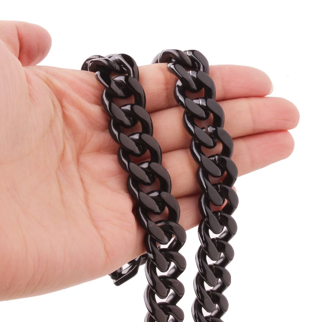 

15mm Wide Strong Men Cuban Curb Link Chain High Polished Black Color 316L Stainless Steel Bracelet Or Necklace Jewelry