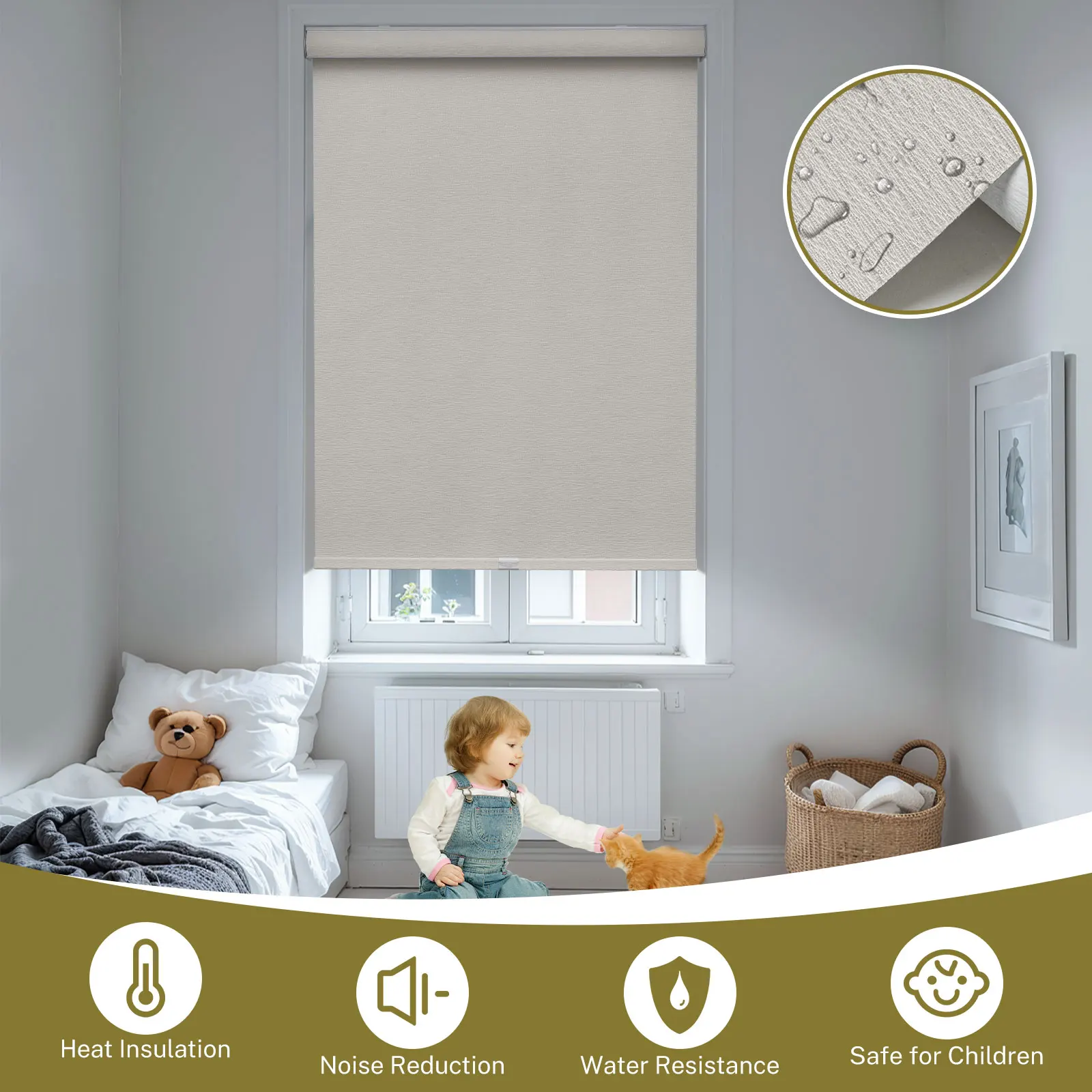 Беспроводные рулонные шторы Moonice 100% затемняющие изоляционные водонепроницаемые