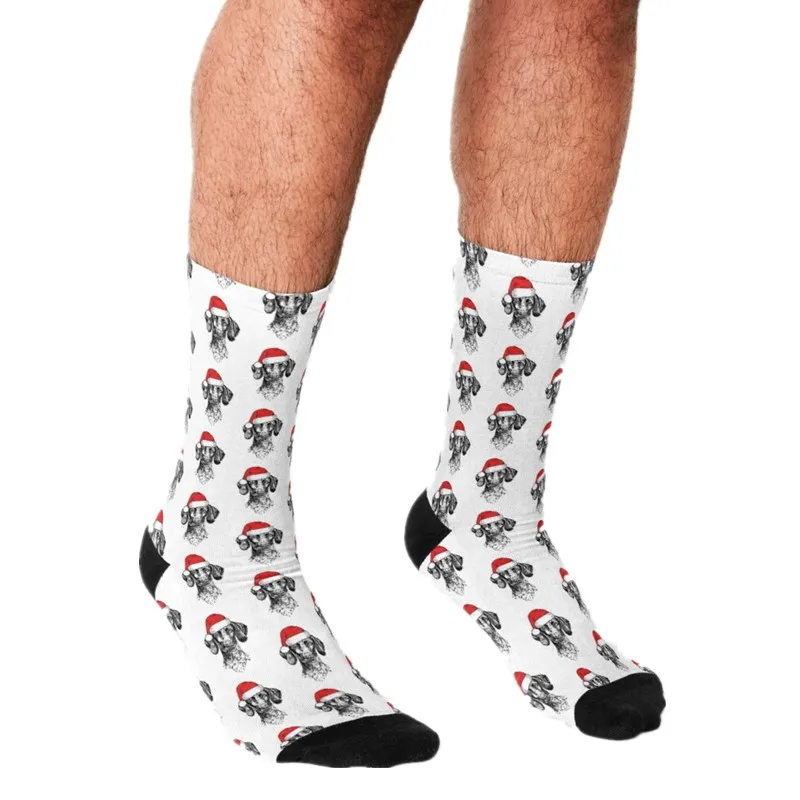 Men's Funny socks Christmas German Shorthaired Pointer Santa GSP Dog Holiday Socks harajuku Men hip hop Novelty Socks for men