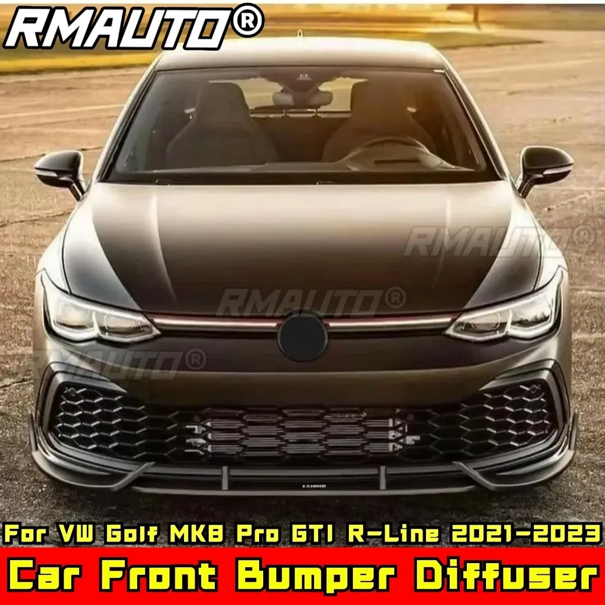 For Golf MK8 Pro GTI R-Line Body Kit Bumper Lip Matte Black Guard VW 2021-2023 Car Accessories