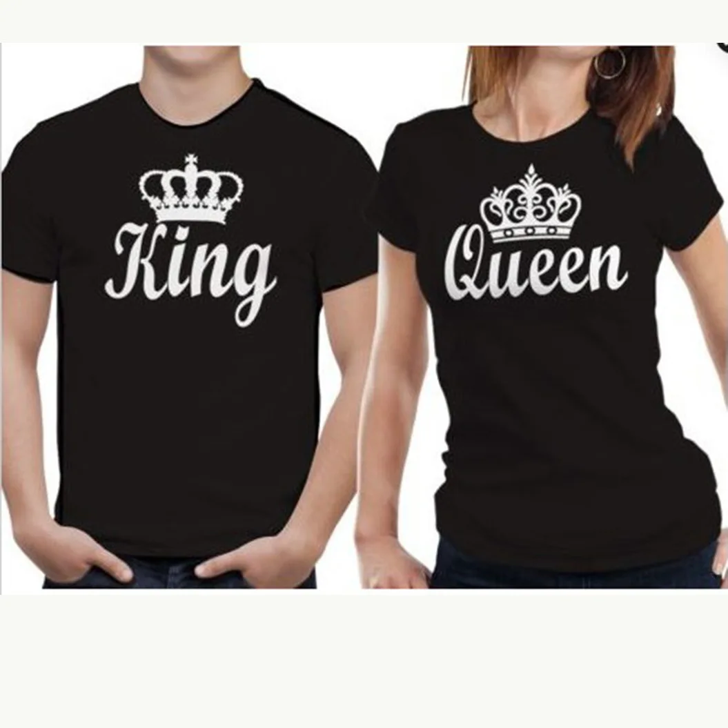 

Summer Women Tee Shirt Tops Camisetas Mujer King Queen Letter Print T Shirt Couple Short Sleeve O Neck Loose Tshirt