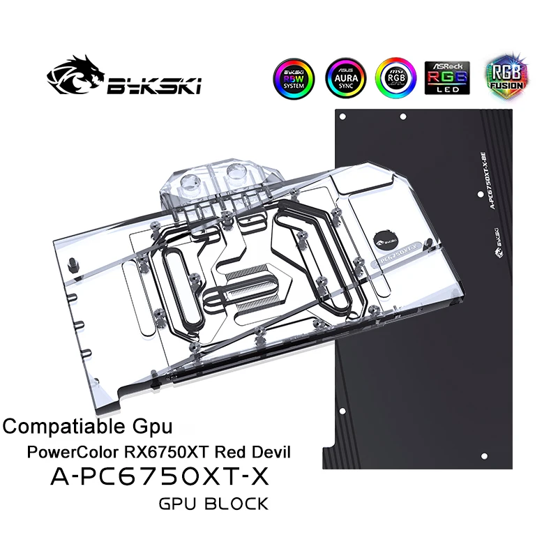 

Bykski GPU Water Block For Powercolor Radeon RX6750XT Red Graphics Card/ VGA Copper Cooling Radiator 5V RGB SYNC A-PC6750XT-X