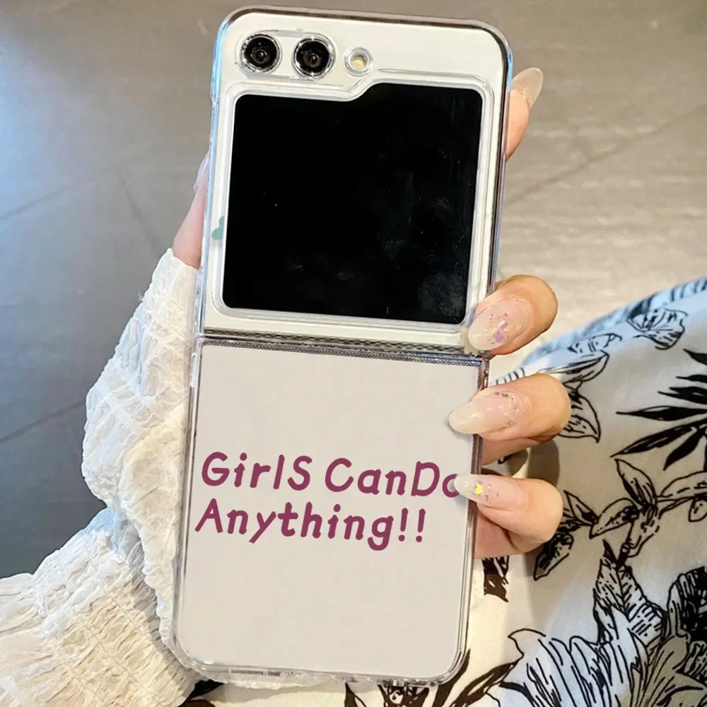 Складной чехол INS Girls Can Do Anything Words для Samsung Galaxy Z Flip 5 ZFlip 6 прозрачный 4 3 Fundas Shell