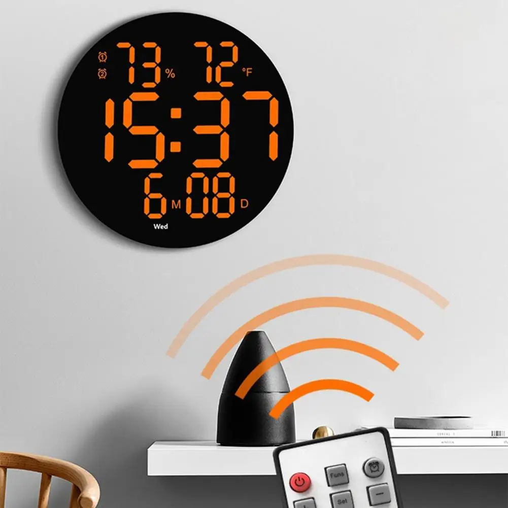 

Светодиодные настенные часы с дистанционным управлением, многофункциональные круглые электронные часы 10 дюймов с дисплеем температуры и в...