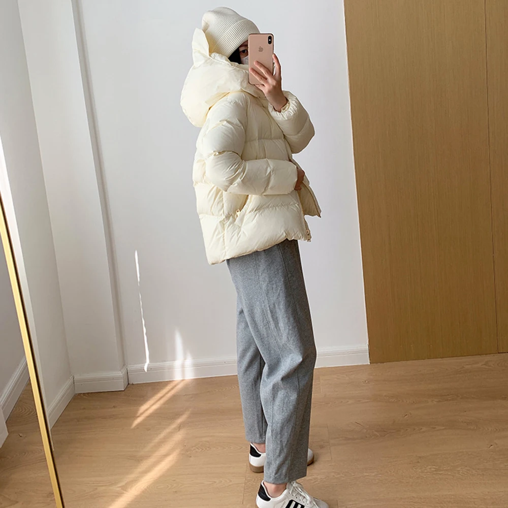 High Sense 90 White Goose Down Jacket Women 2022 New High Quality Brand Thicken Warm Hoodie Coat Bread European Hooded Snow Wear