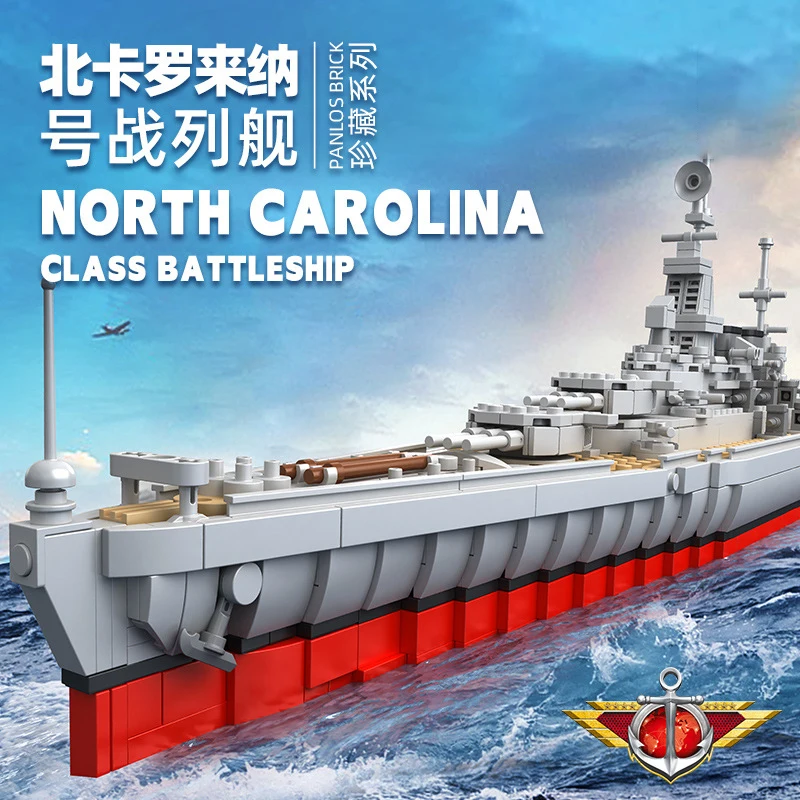 

America Navy Warship Bricks Toys WW2 Military Model North Carolina Battleship Building Blocks Assembly Kits Kid Gifts