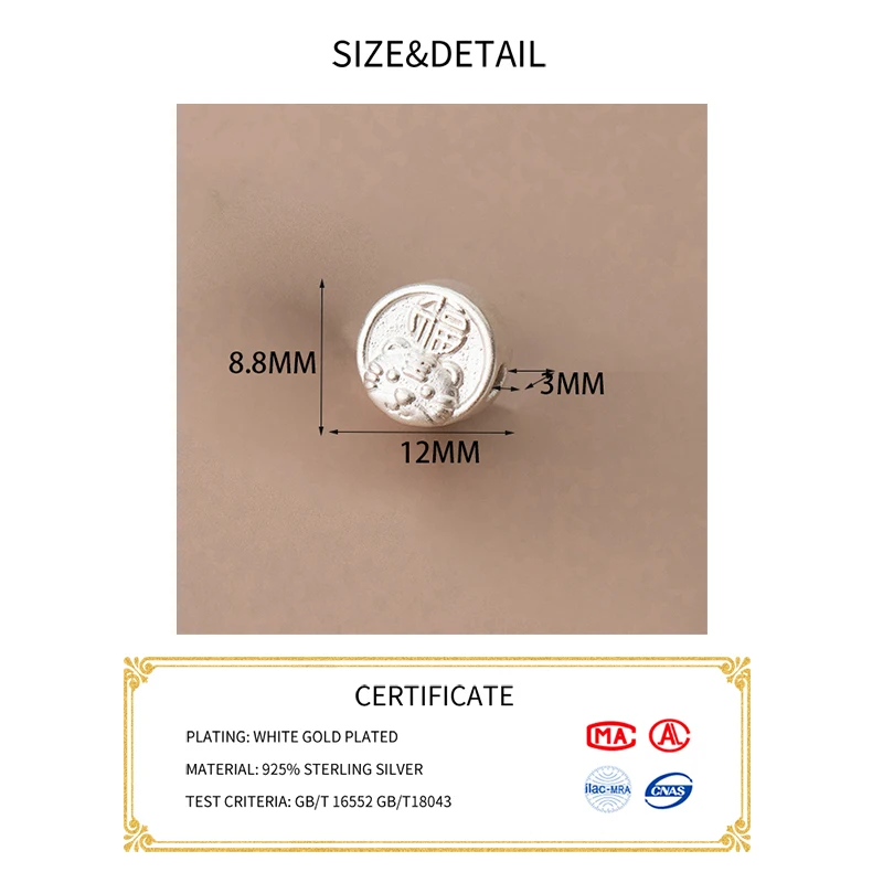 MEETSOFT модные бусины из серебра пробы с китайскими знаками Зодиака и тигром