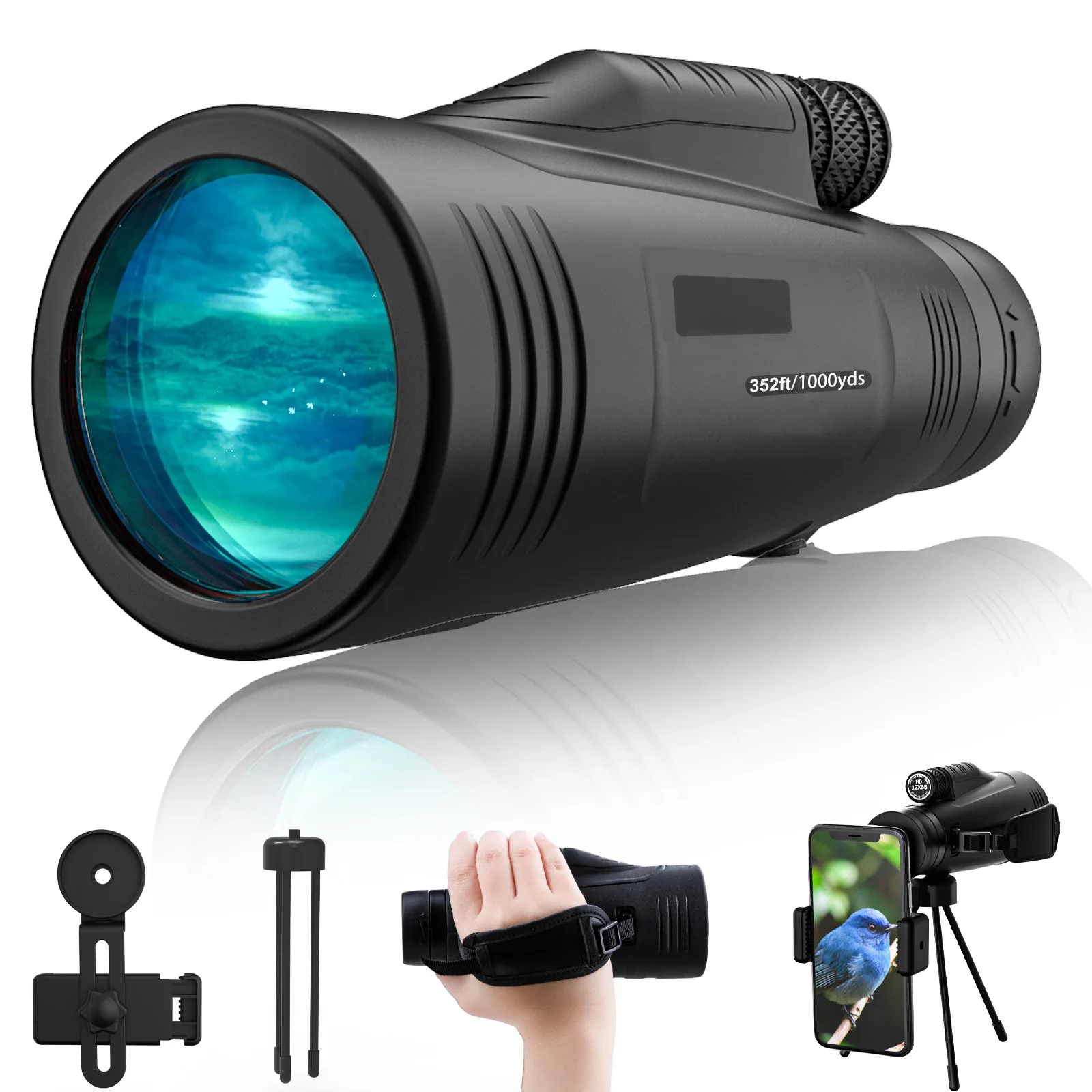 

Portable Powerful 12x50 HD Zoom Telescope High Quality Monocular Professional Bak4 FMC For Hunting Travel Birdwatching