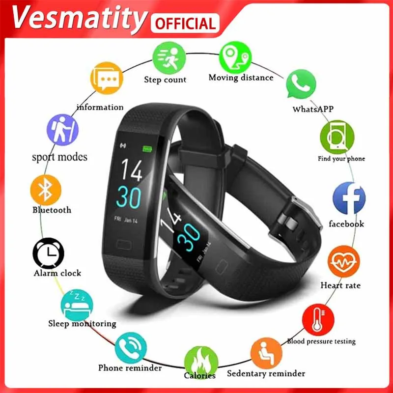

Vesmatity S5 Second Generation Blood Pressure Bracelet Sports Heart Rate Pedometer Body Temperature Measurement Smart Bracelet
