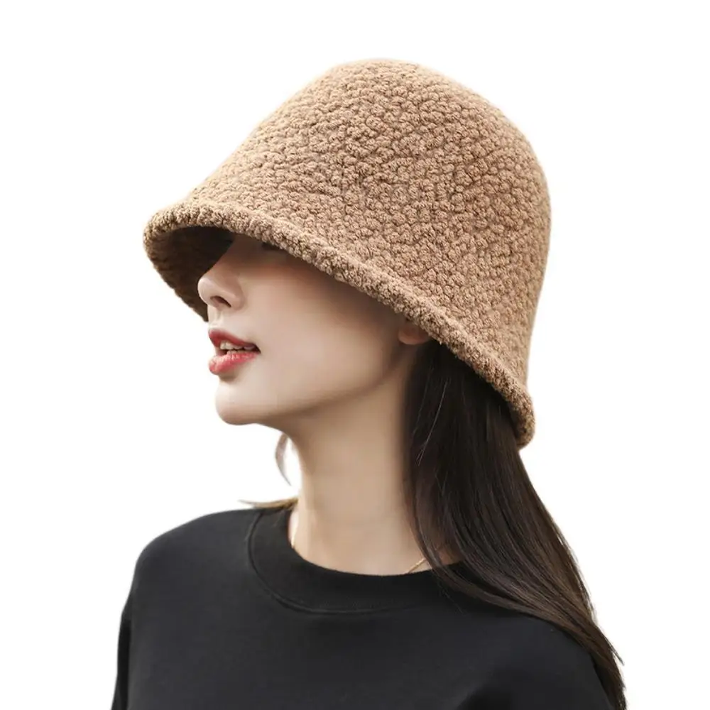

Brand New Lamb Wool Panama Women Retro Spring Autumn Knitted Solid Color Bucket Hats Lady Outdoor Sunshade Basin Caps