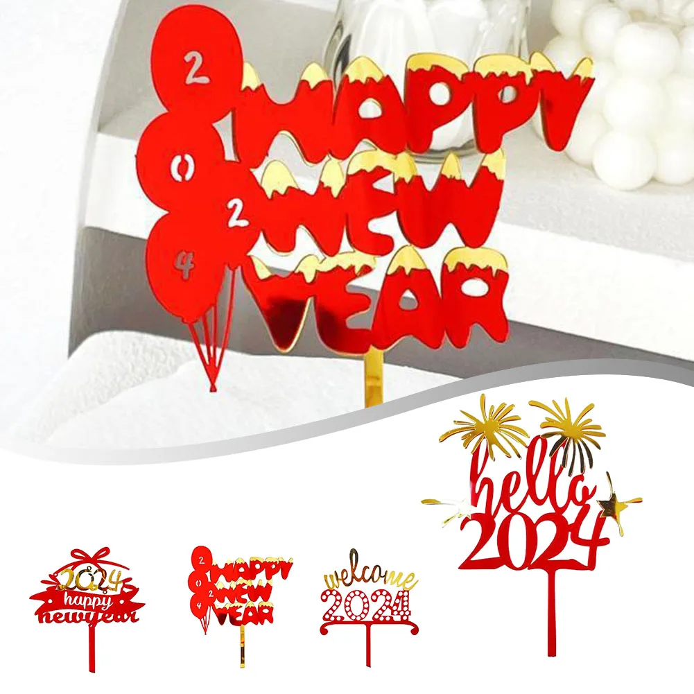 

2024 Happy New Year Cake Topper Gold Acrylic Cake Decoration Party Supplies Xmas Merrry Christmas Cake Decorating Tools