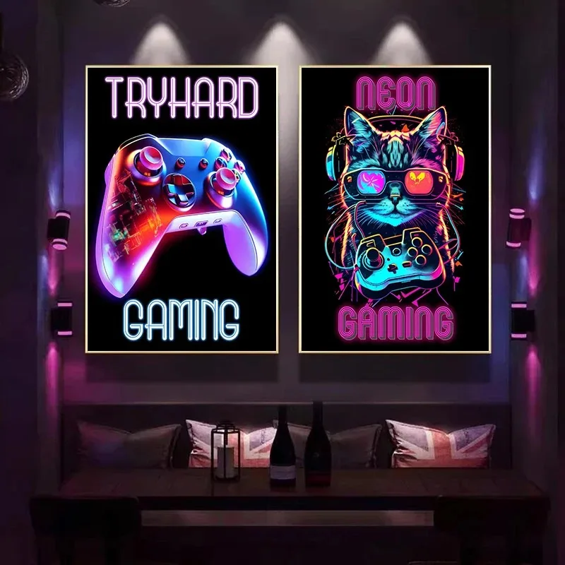 Современный стиль неоновый постер Playboy игры животные на холсте без рамы