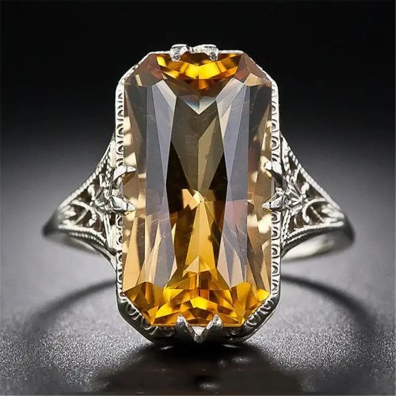 

Hot selling citrine hollow carved ring women's cross-border goods from Europe and the United States exaggerated silver jewelry