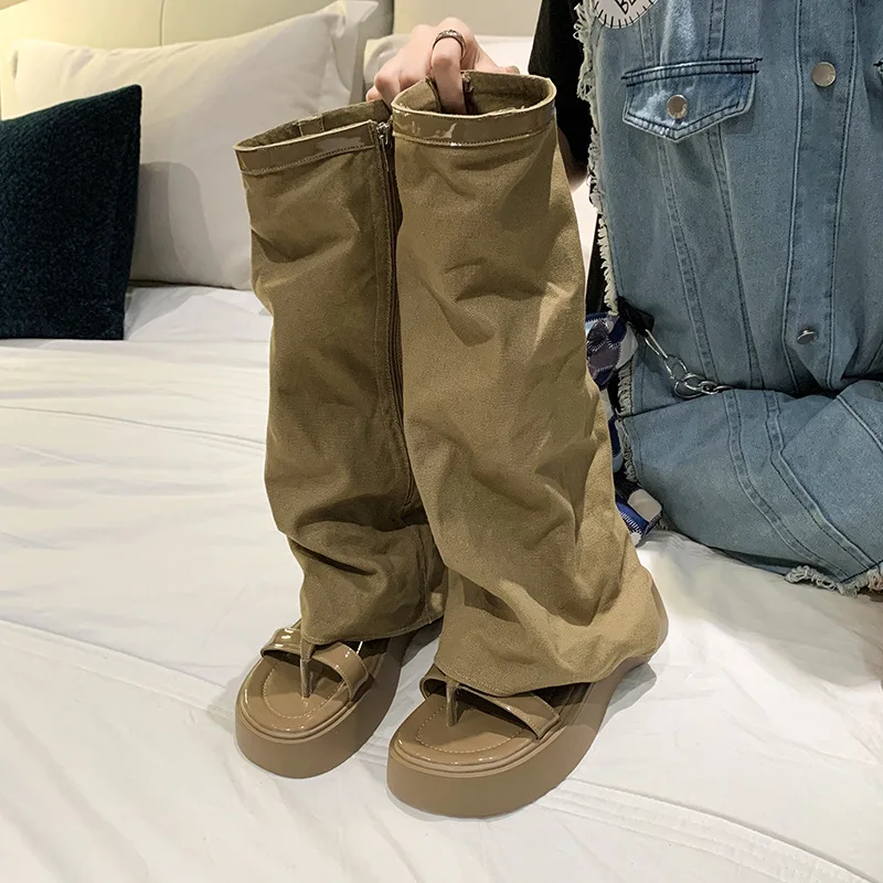 

Женские парусиновые ботинки на платформе, с открытым носком