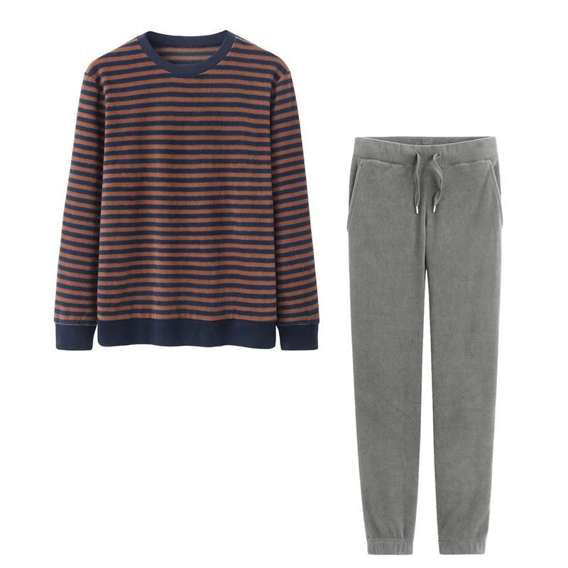 Autumn and Winter Polar Fleece Home Wear Set Men's Fleece-lined Thickened Living Clothes Double-sided Plush Pullover P...