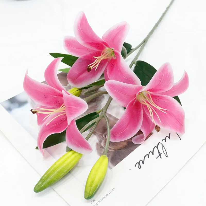 

Мягкий пластиковый 3 цветов, 3 бутона, лилия, искусственный цветок, домашнее мягкое свадебное украшение, искусственный цветок для свадьбы, искусственный цветок