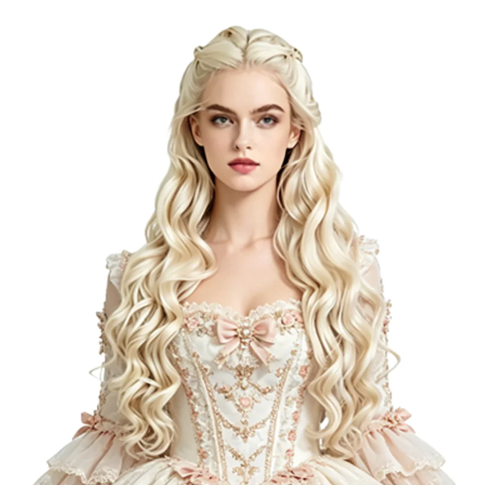 Фото Парик для косплея Daenerys Khaleesi, 13x4 HD, с кружевной передней частью, светло-платиновый блонд, длинные волнистые пряди, синтетические волосы, без клея, для женщин №1