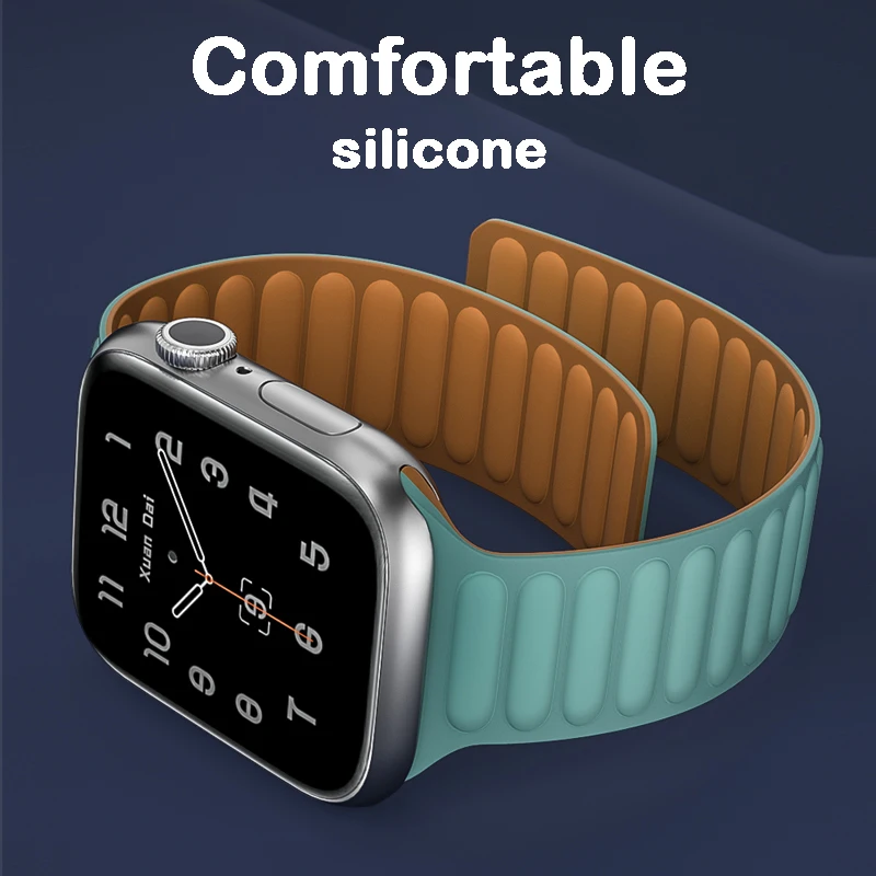 

Silicone link loop strap For apple watch band 44mm 40mm 41mm 45mm 42mm 38mm Magnetic Rubber bracelet iWatch series 7 6 SE 5 4 3