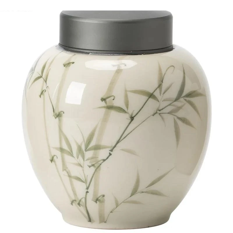 Ручная работа керамическая банка для чая с листьями бамбука крышка из сплава