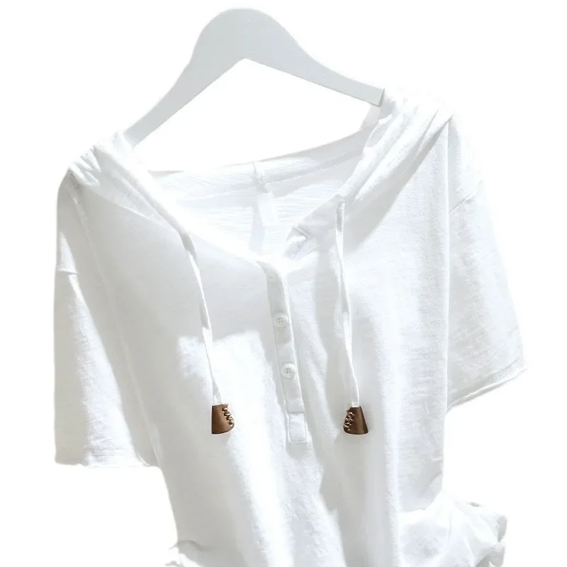 Женская футболка с капюшоном и коротким рукавом универсальный свободный