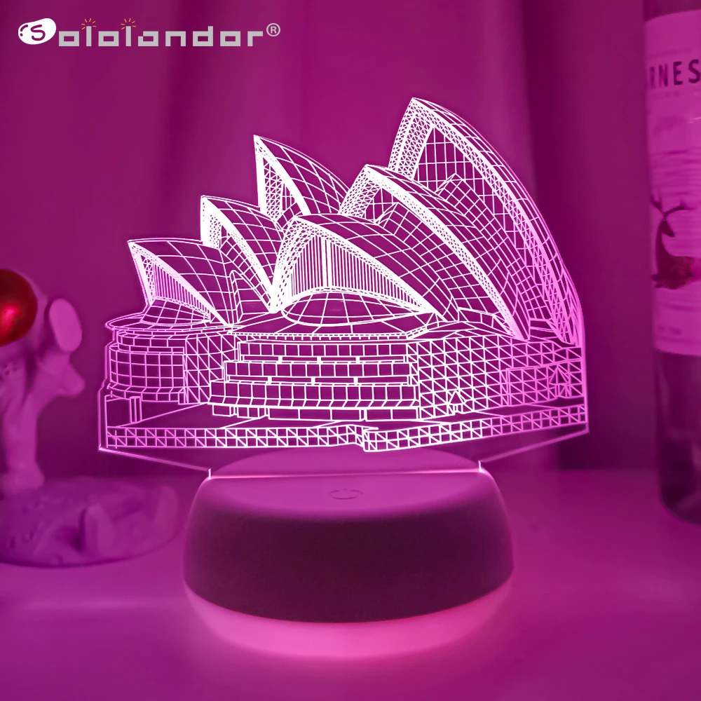 

Sydney Opera House 3D Illusion LED Touch Night Light Novelty Automatic Discolor Bedroom Decoration Lamp Unique Birthday Gifts