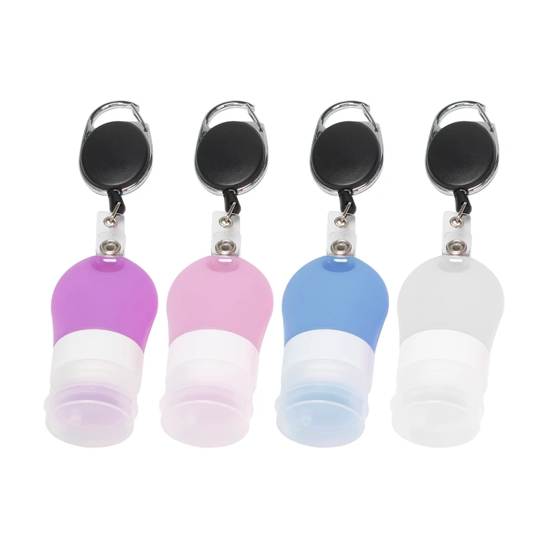 

4Pcs 38Ml Portable Mini Silicone Bottle Refillable Bottle Set Shampoo Container With Retractable Keychain Carrier