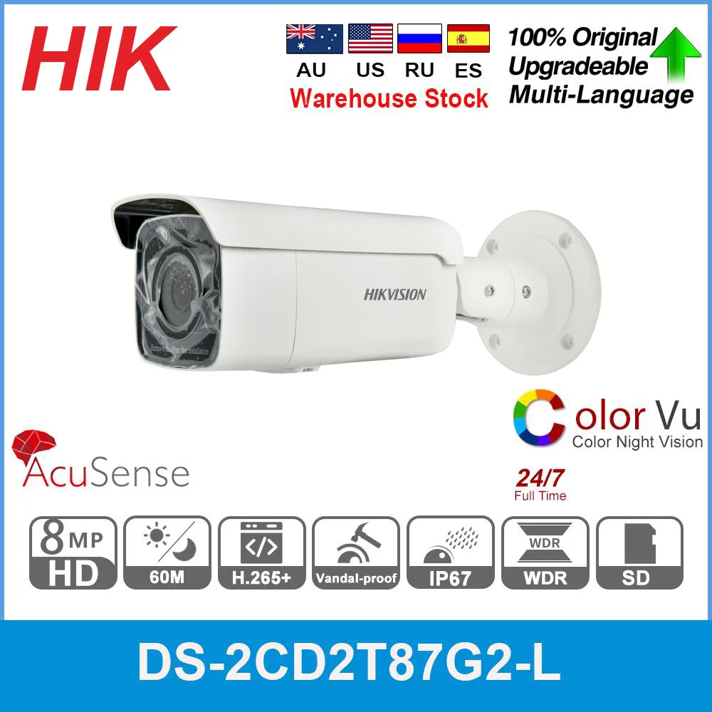 Hikvison AcuSense DS-2CD2T87G2-L IP-камера 4K ColorVu 8 Мп Bullet H.265 + слот для SD-карты POE распознавание лица умный дом IR 60M 4K CCTV