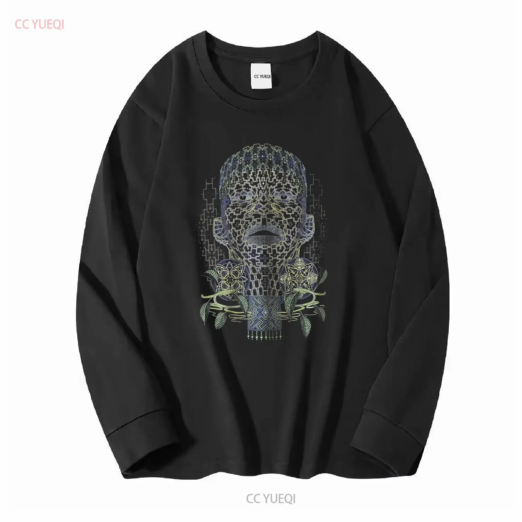 Фото Футболка Shaman Psy UV Active Glowing Ayahuasca Design Trance Goa Festival Wear Черный Хлопок Фрактальное Искусство Племенные Мужчины винтаж №3