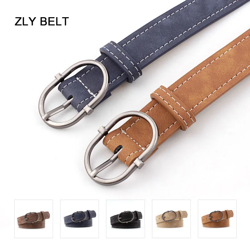ZLY 2022 New Fashion Belt Women Men Versatile PU Frosted Texture Leather Material Oval Alloy Metal Pin Buckle Jeans Casual Style