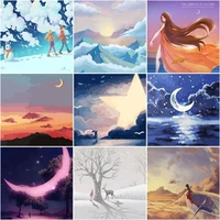 chenistory 20x20cm painting by numbers for kids moon sky girl coloring by numbers wall decoration diy gift handicraft paint kit