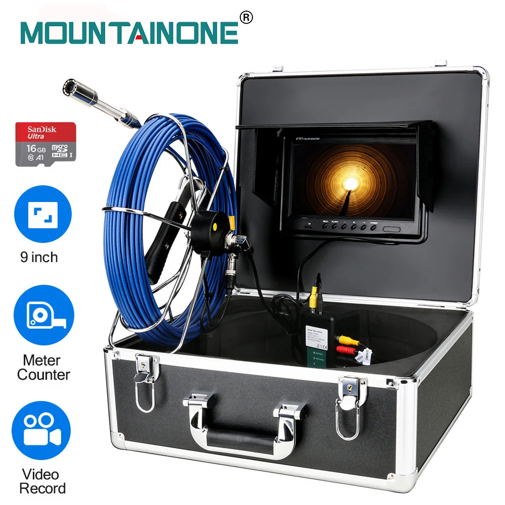 

9" Monitor DVR Recording Pipe Inspection Camera With Meter Counter IP68 Borescope Drain Sewer Pipeline Industrial Endoscope