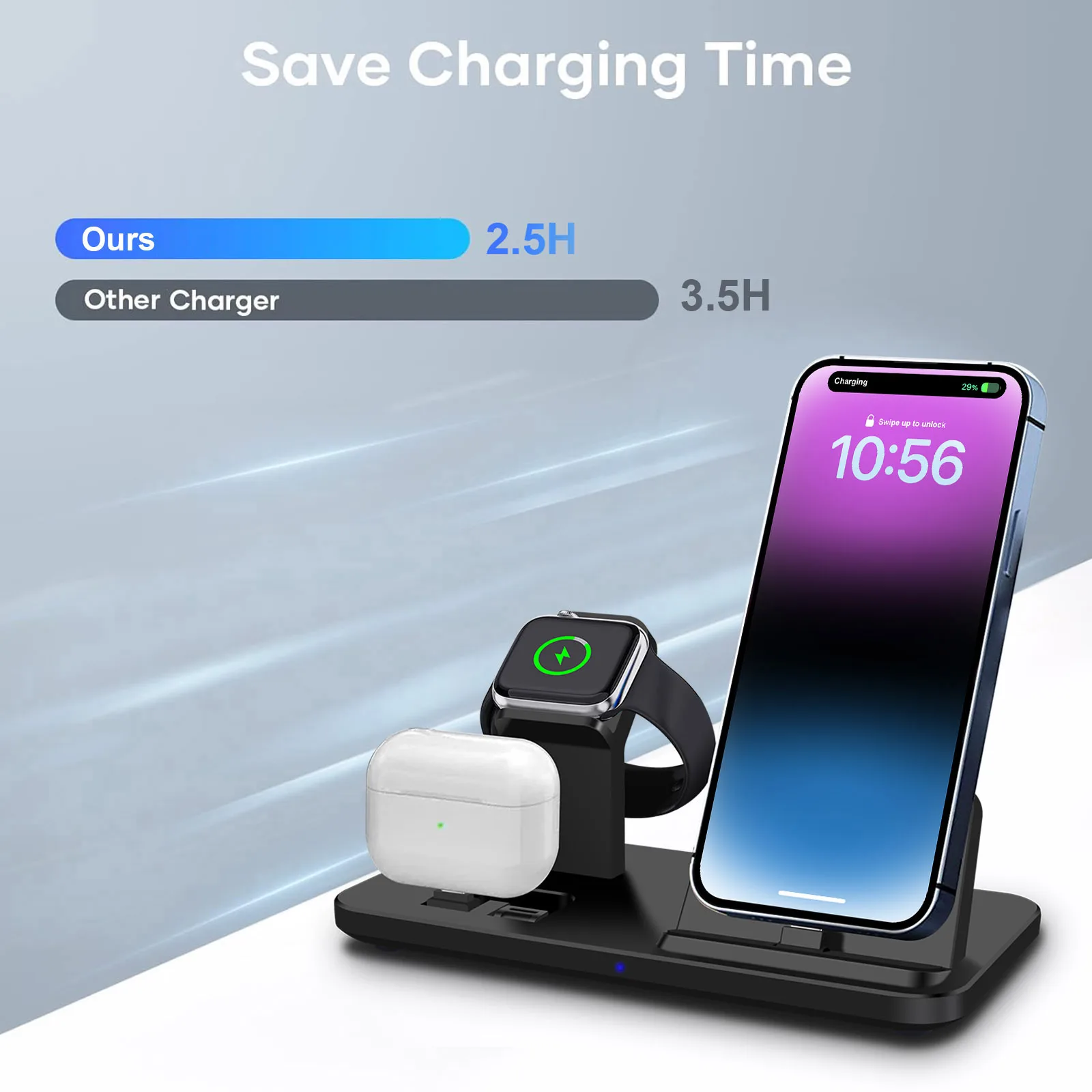 Беспроводное зарядное устройство 3 в 1 док-станция для Apple Watch 9 8 7 6 5 Airpods Pro 2 станция