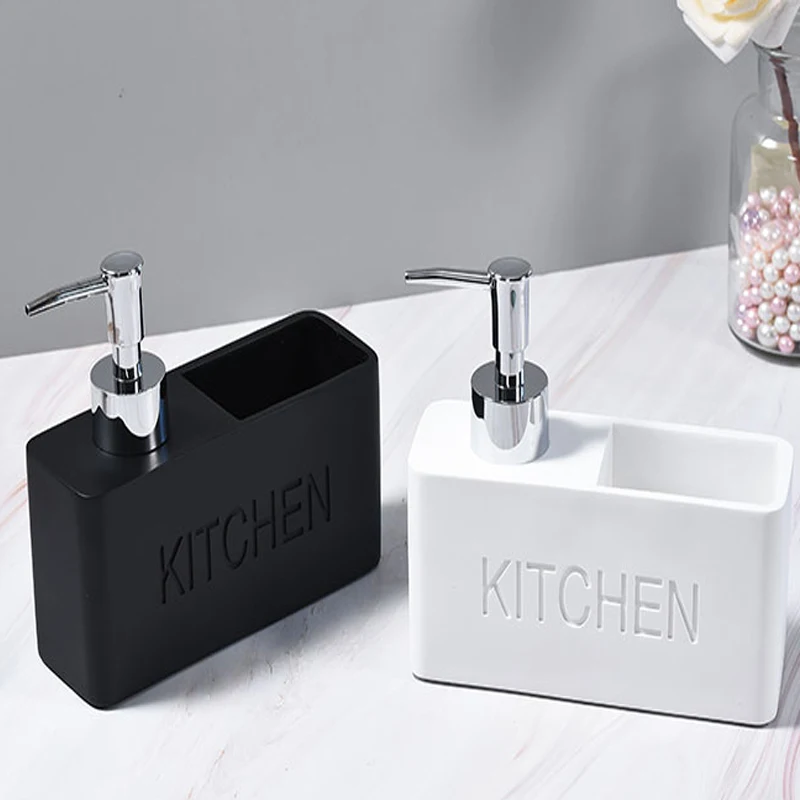 

Modern Kitchen Liquid Soap Dispenser Bottle with Sponges Dishwashing Detergent Soap Dispenser Sponge Holder Kitchen Dispenser