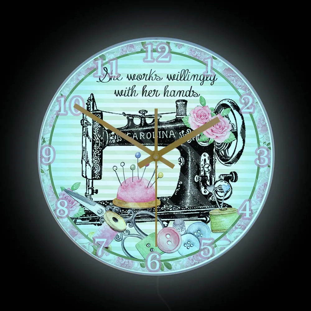 Светящиеся Настенные часы для швейной машины украшение комнаты игла квилтинга