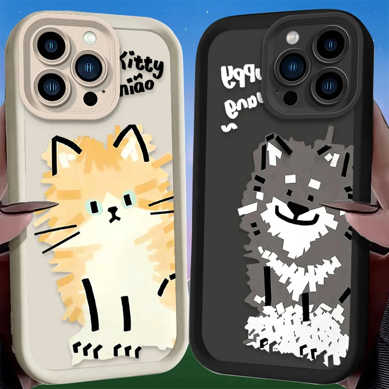 Cute Pixel Cat Dog Case For iPhone 16 15 14 13 12 11 Pro Max X XS S XR SE 2020 7 8 Plus Shockproof Silicone Back Cover