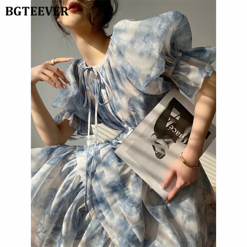 

Платье BGTEEVER женское с цветочным принтом, винтажное ТРАПЕЦИЕВИДНОЕ, на шнуровке, с круглым вырезом, с коротким рукавом и тонкой талией, весна-лето