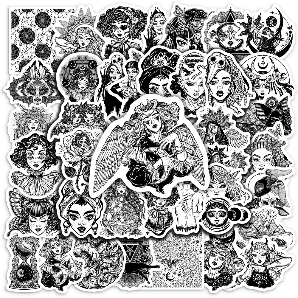 Фэнтезийные темно-готические наклейки ведьмы черно-белые игрушки сделай сам