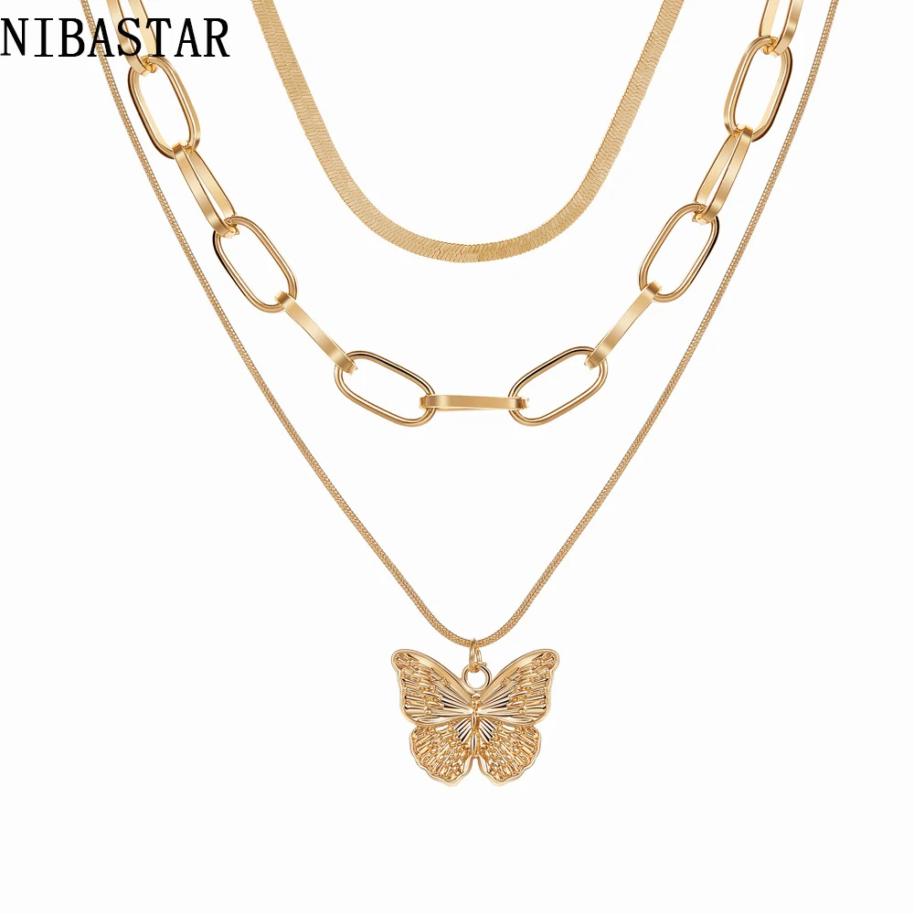 Новинка, многослойная подвеска NIBA в виде бабочки, модное женское ожерелье, Золотая цепочка, ювелирные изделия, простое свадебное украшение для вечеринки, подарки